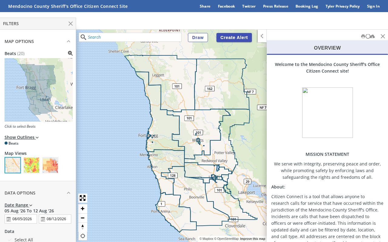 Mendocino County arrest incident and transparency record source