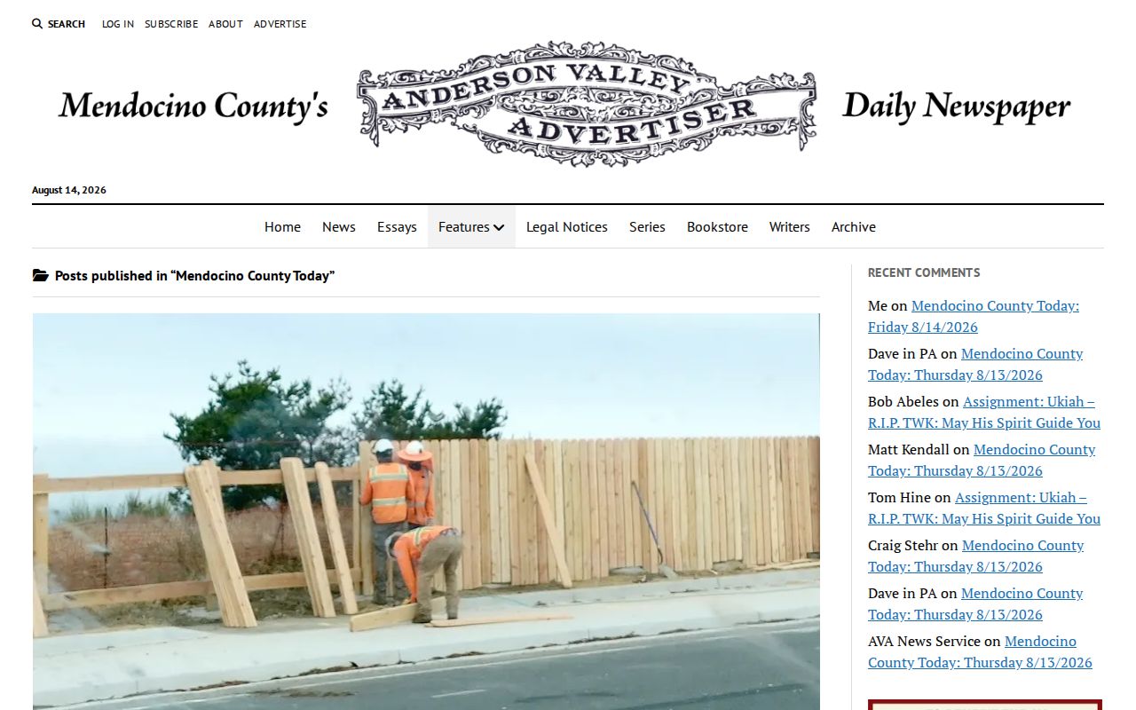 Anderson Valley Advertiser Mendocino County crime news roundup