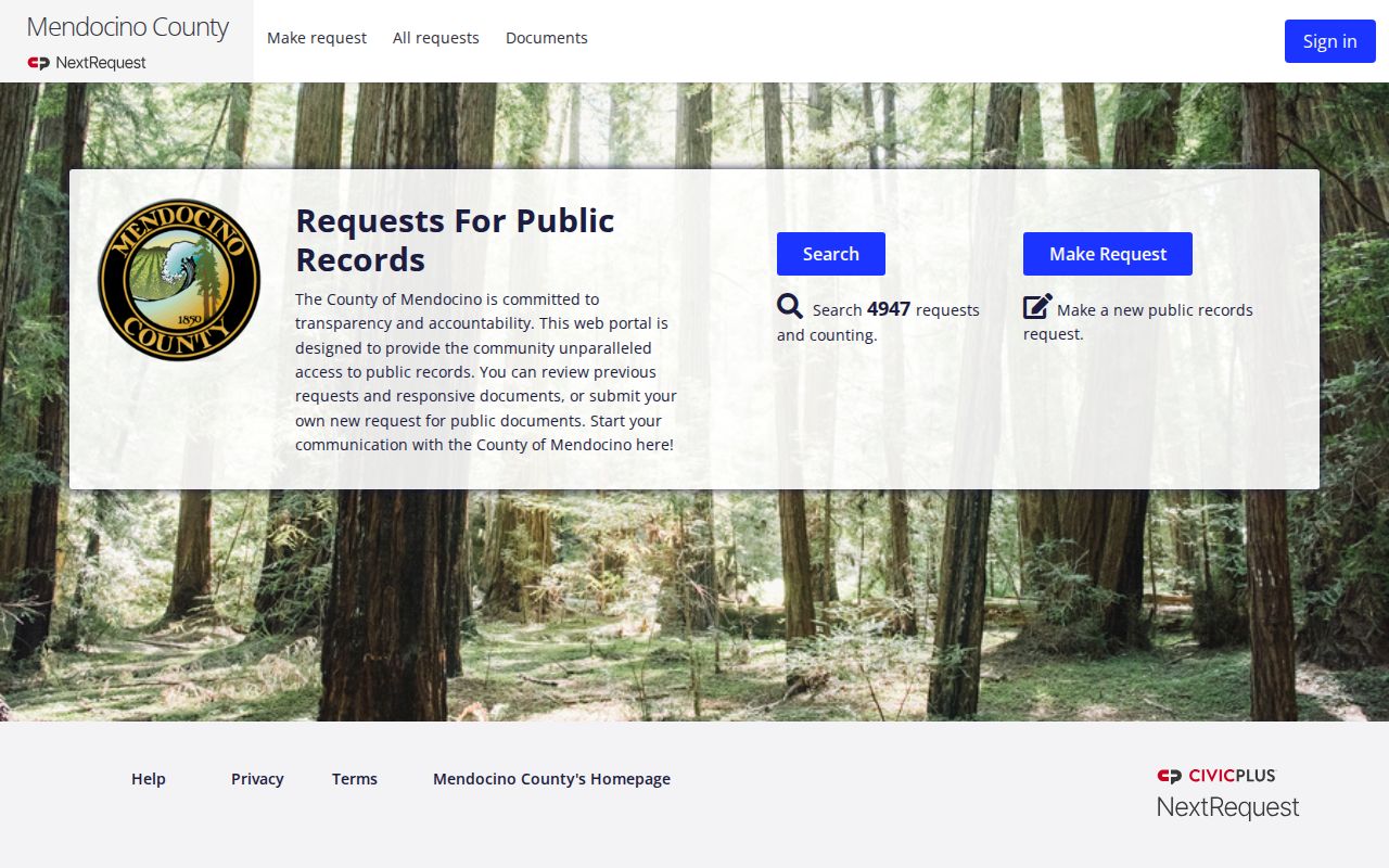 Mendocino County booking record and mugshot request portal